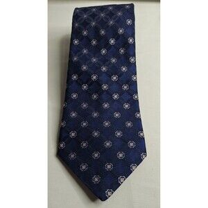 Daniel Cremieux Hand Tailored Repp 60" Silk Tie Blue with Pink Flower